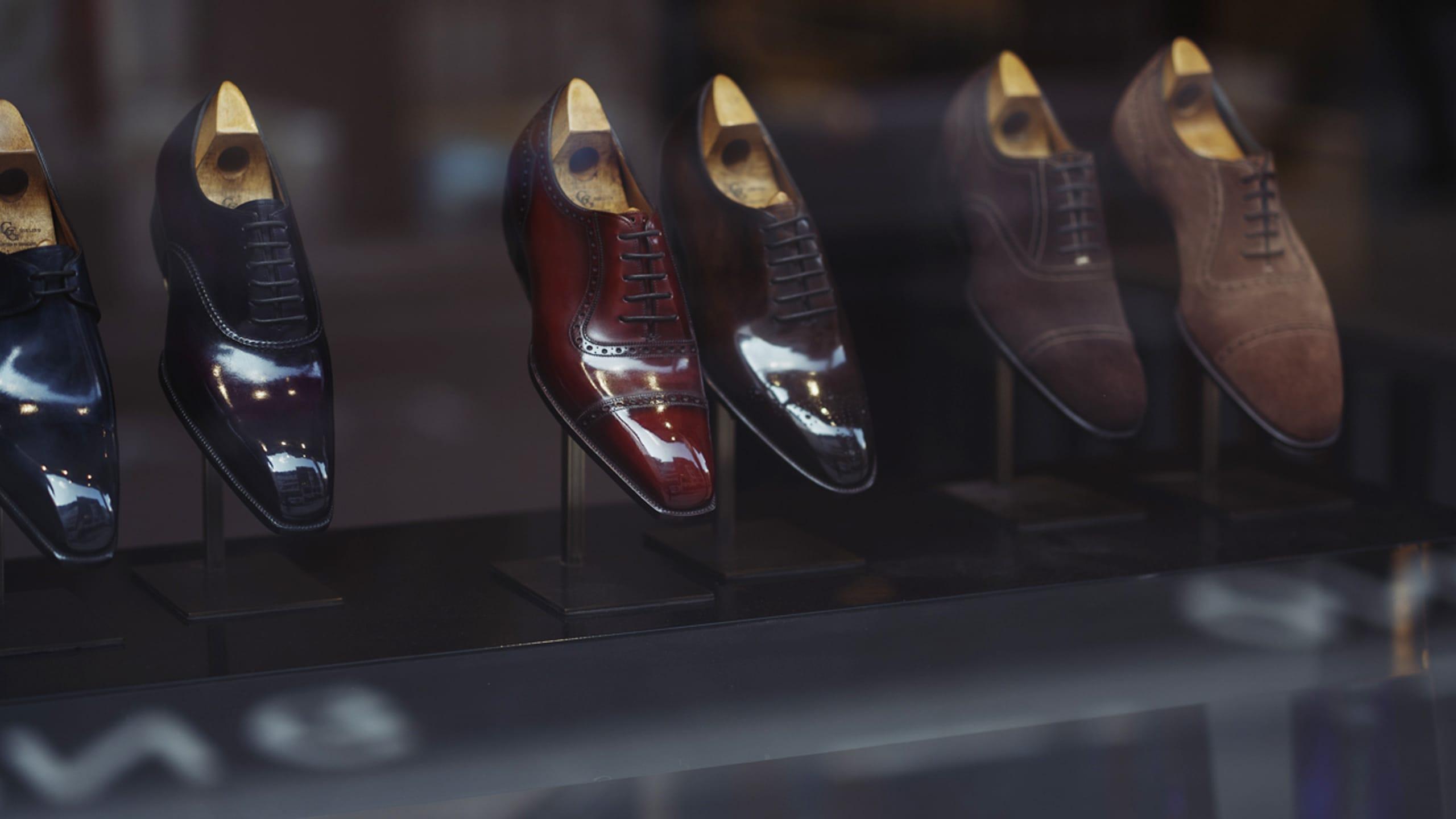 Shop window with pairs of shoes
